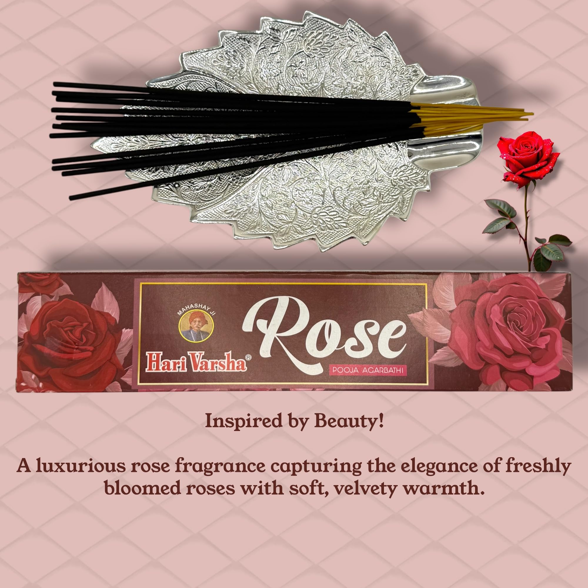 Incense Sticks - Premium Variety Pack - Sandalwood, Rose, Jasmine & Crème&Vanilla/Roohani - Long Lasting Incense for Meditation, Yoga, Prayer, Relaxation & Home Fragrance - Hari Varsha