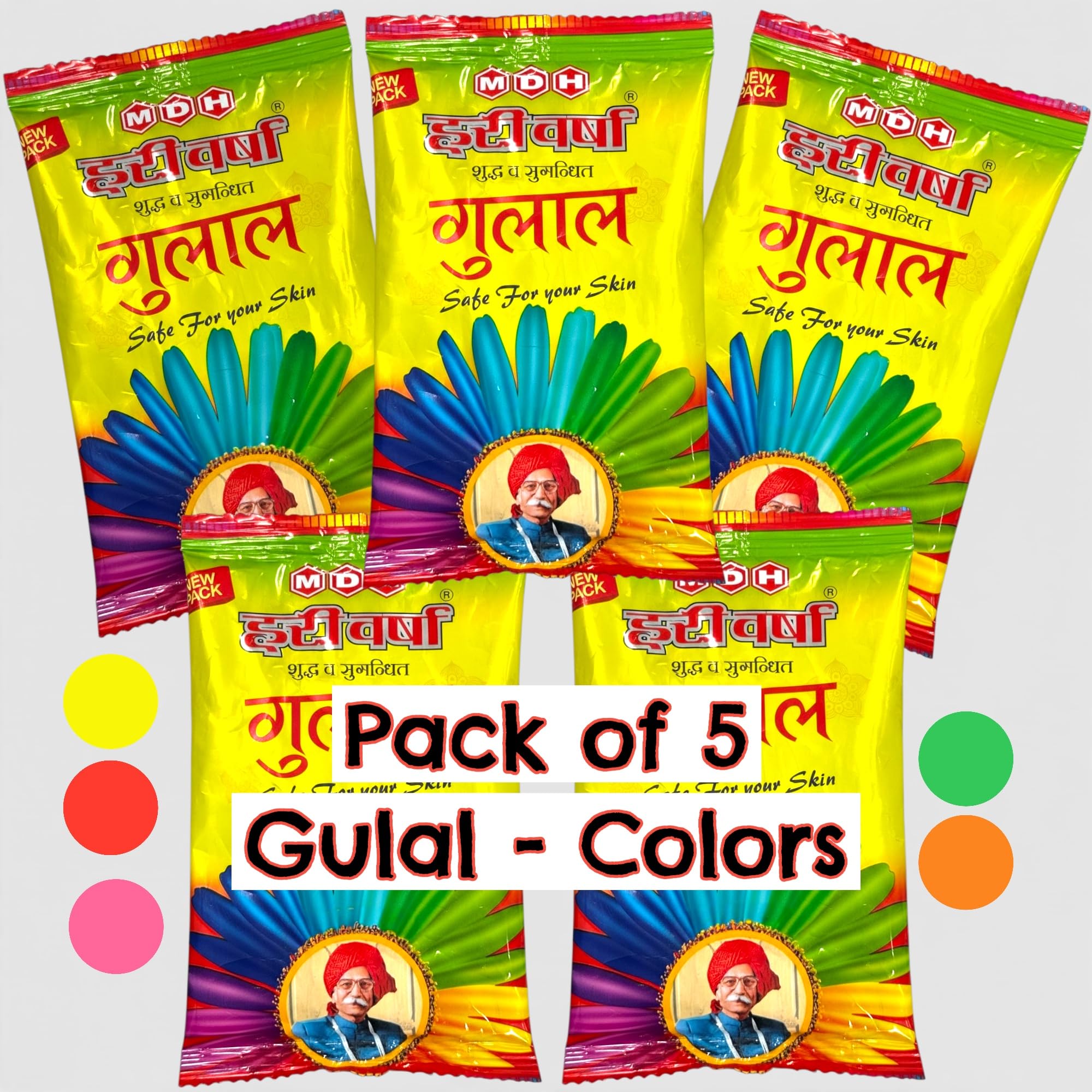Holi Gulal Color Powder – Pack of 5 Assorted Colors | HariVarsha
