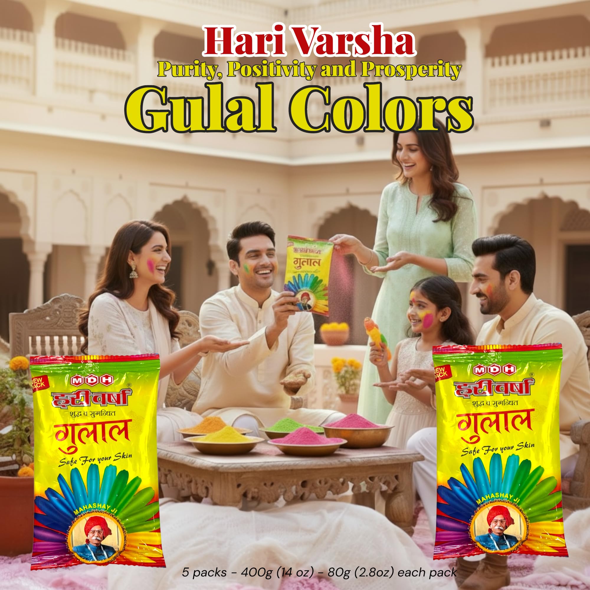 Holi Gulal Color Powder – Pack of 5 Assorted Colors | HariVarsha