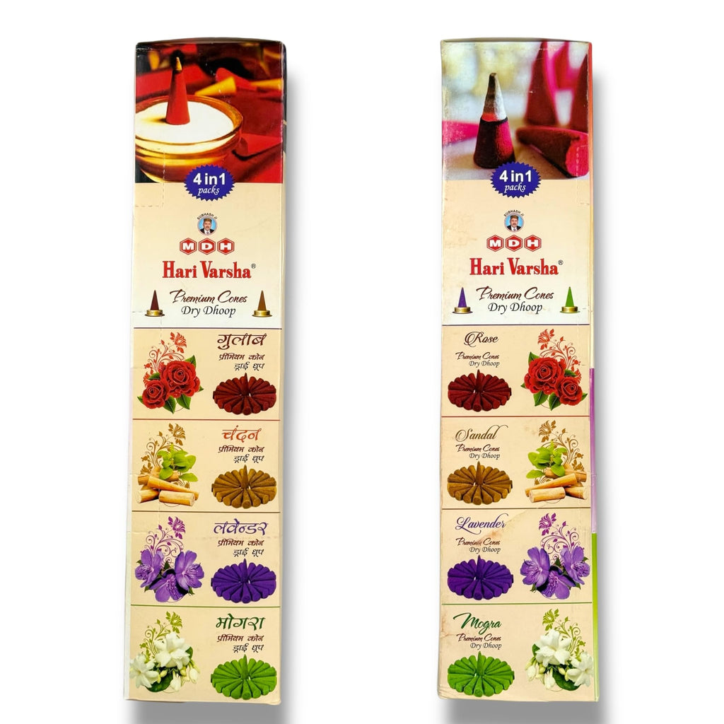Premium Incense Cones with FREE Cone Stand | Rose, Sandalwood, Mogra & Lavender | 48 Cones – Hari Varsha