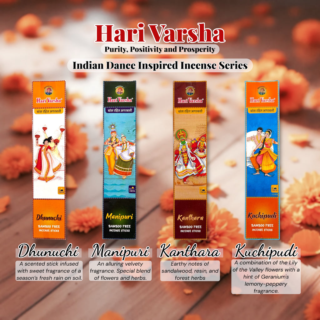 Bamboo-Free Incense Sticks with FREE Incense Stand | Indian Dance Inspired Hand-Rolled Agarbatti for Meditation, Yoga & Pooja – Hari Varsha