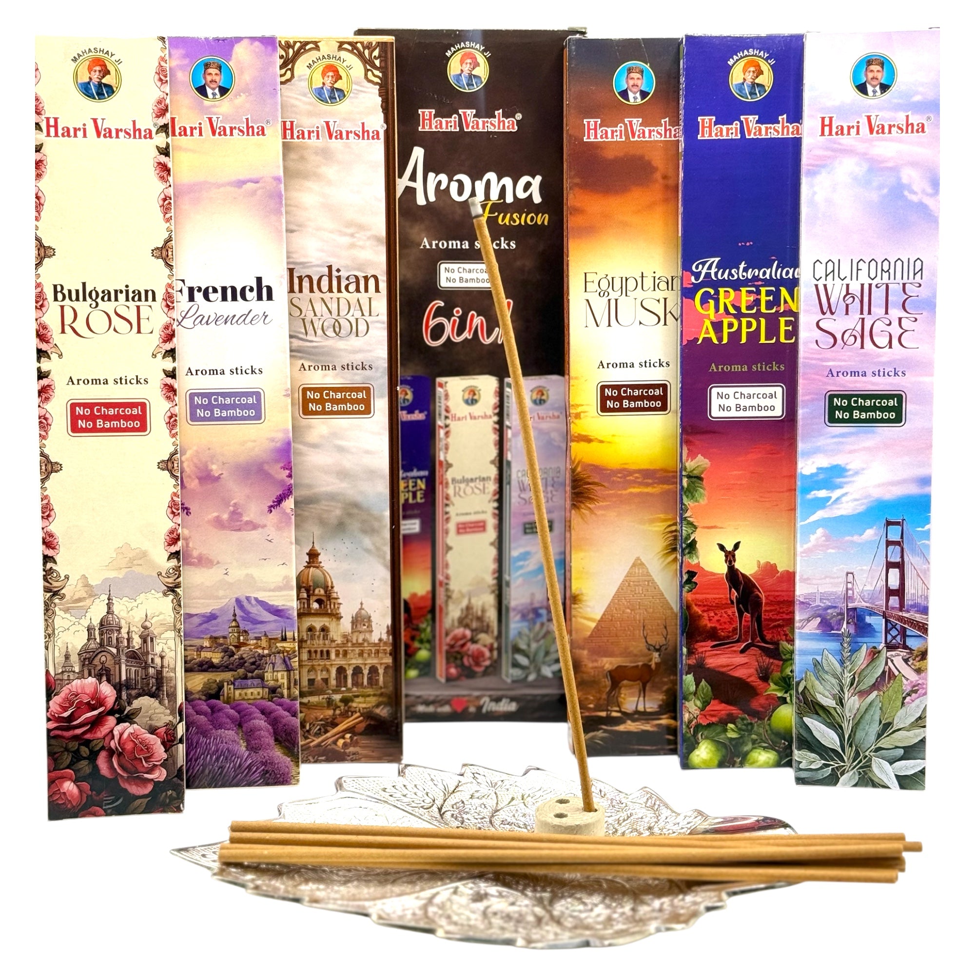 Eco-friendly incense holder included with Hari Varsha Aroma Fusion set