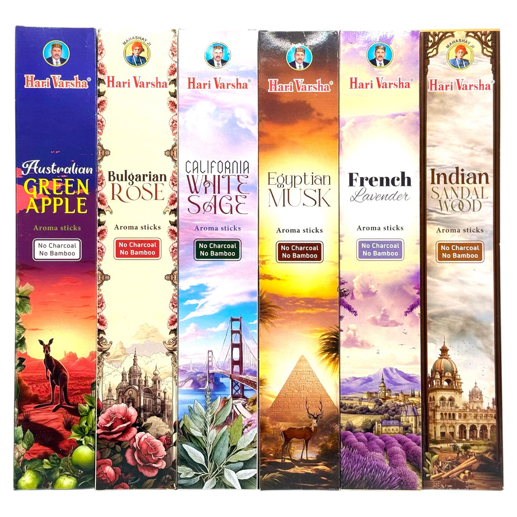 6 premium incense sticks – White Sage, Rose, Lavender, Sandalwood, Green Apple, Musk