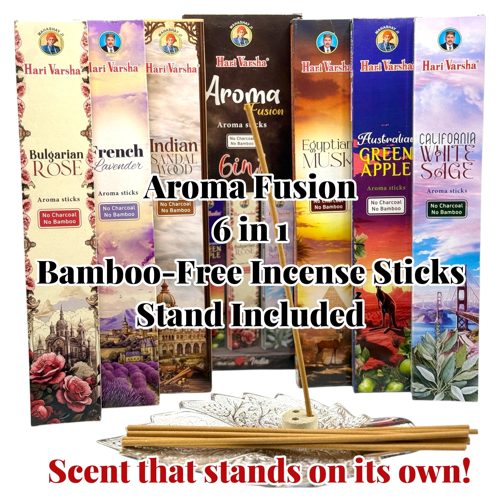 Aroma Fusion Incense Sticks Set – 6 Scents | Bamboo-Free, Charcoal-Free | Hari Varsha