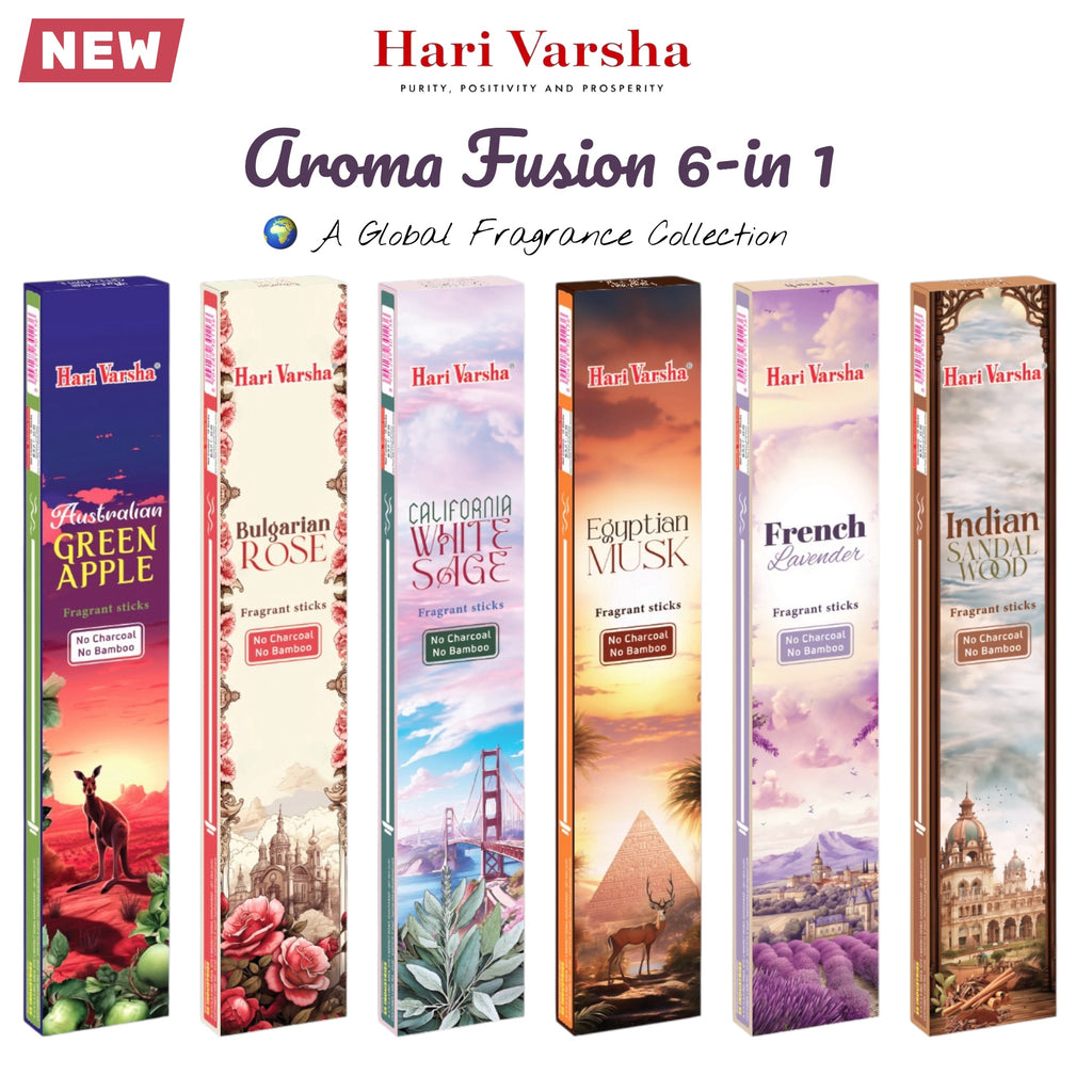 Hari Varsha Aroma Fusion Incense Sticks Set – 6 global scents, bamboo-free