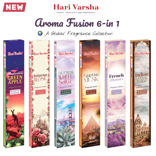 Hari Varsha Aroma Fusion Incense Sticks Set – 6 global scents, bamboo-free