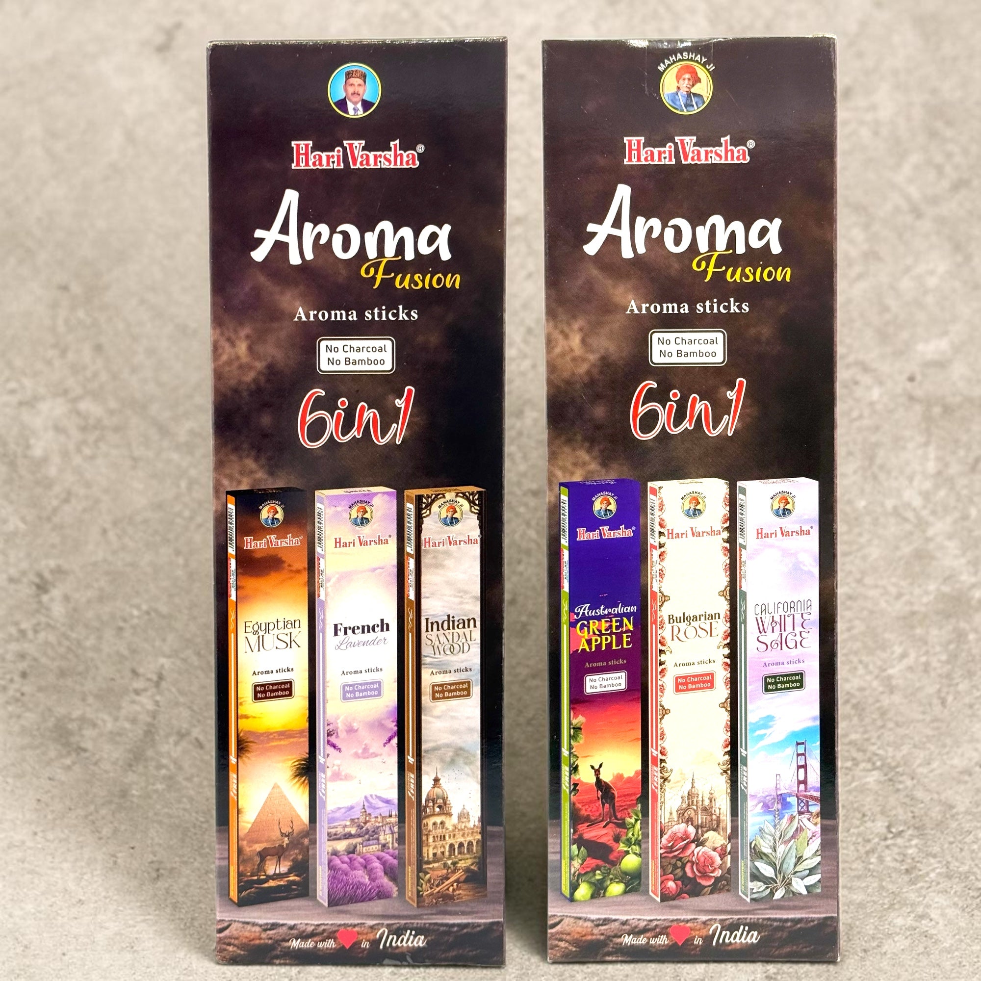 Aroma Fusion Incense Sticks Set – 6 Scents | Bamboo-Free, Charcoal-Free | Hari Varsha