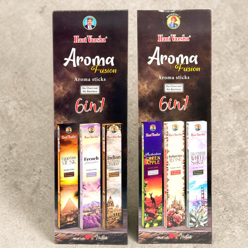 Aroma Fusion Incense Sticks Set – 6 Scents | Bamboo-Free, Charcoal-Free | Hari Varsha