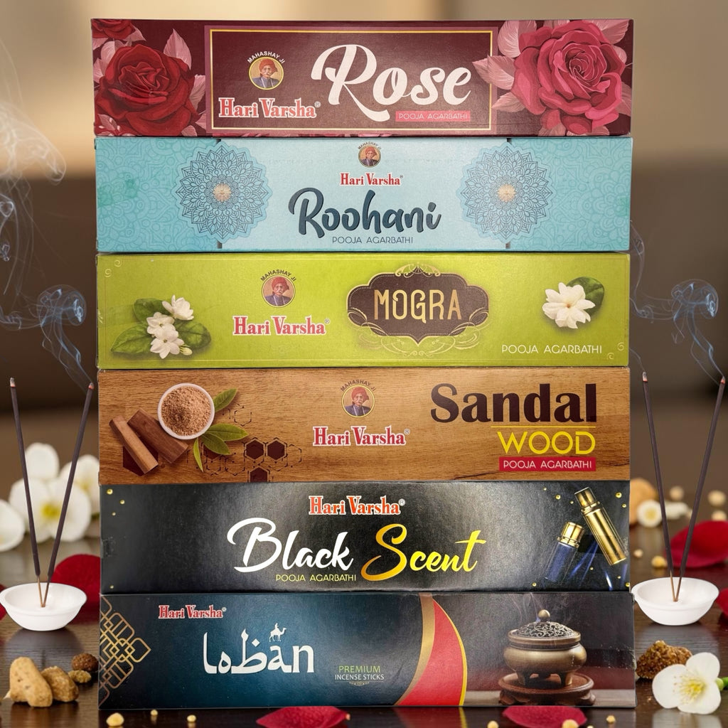 Premium Incense Sticks Variety Pack | Sandalwood, Rose, Jasmine, Vanilla, Loban & Black Scent | Meditation, Yoga & Home Fragrance – Hari Varsha